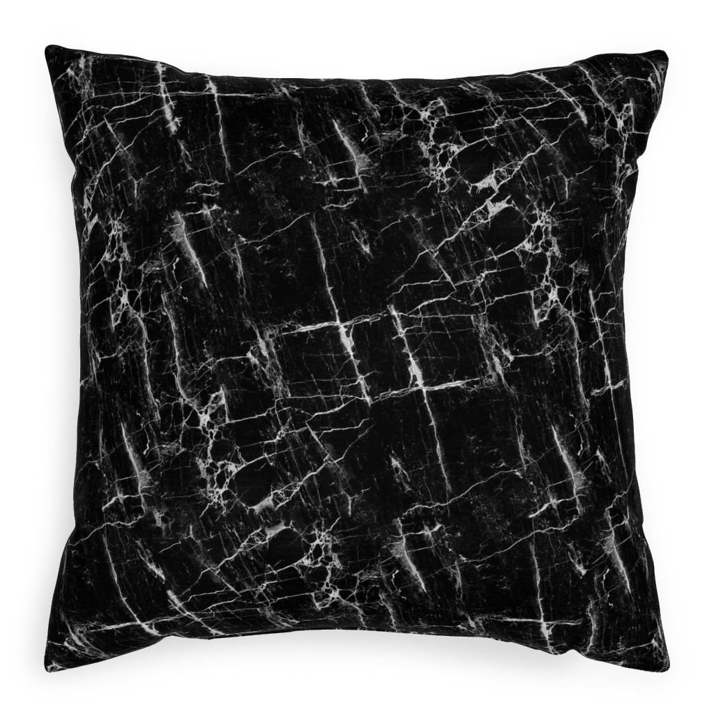 Cracked Black Marble Pillow, Woven, White, 20x20, Double Sided, Black