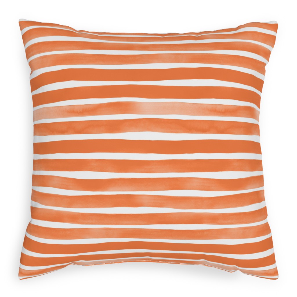 Imperfect Watercolor Stripes Pillow, Woven, White, 20x20, Double Sided, Orange