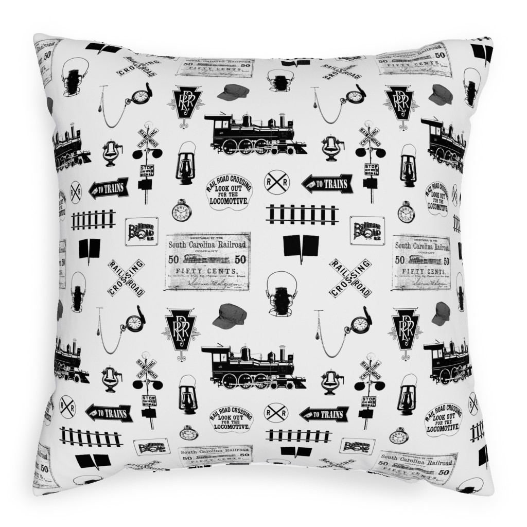 Railroad Pillow, Woven, White, 20x20, Double Sided, White, White