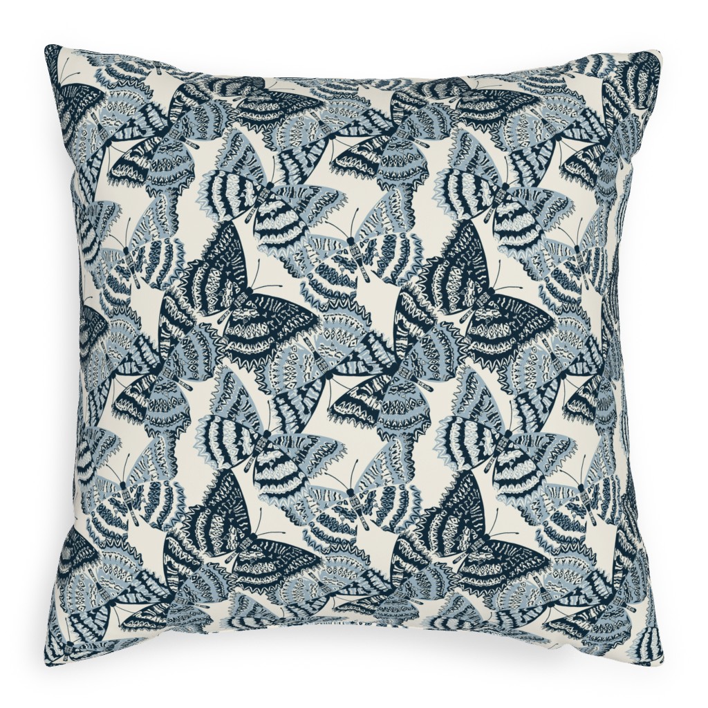 Butterfly - Hand Drawn - Blue Pillow, Woven, White, 20x20, Double Sided, Blue