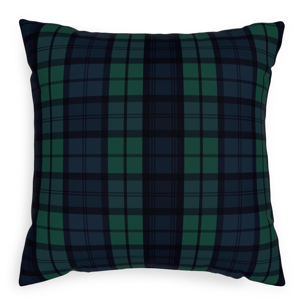 Dark Green Plaid Pillow, Woven, White, 20x20, Double Sided, Green