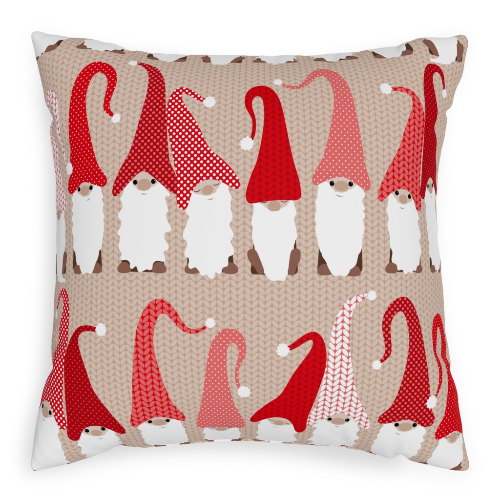 Gnome Friends - Red Pillow, Woven, White, 20x20, Double Sided, Red