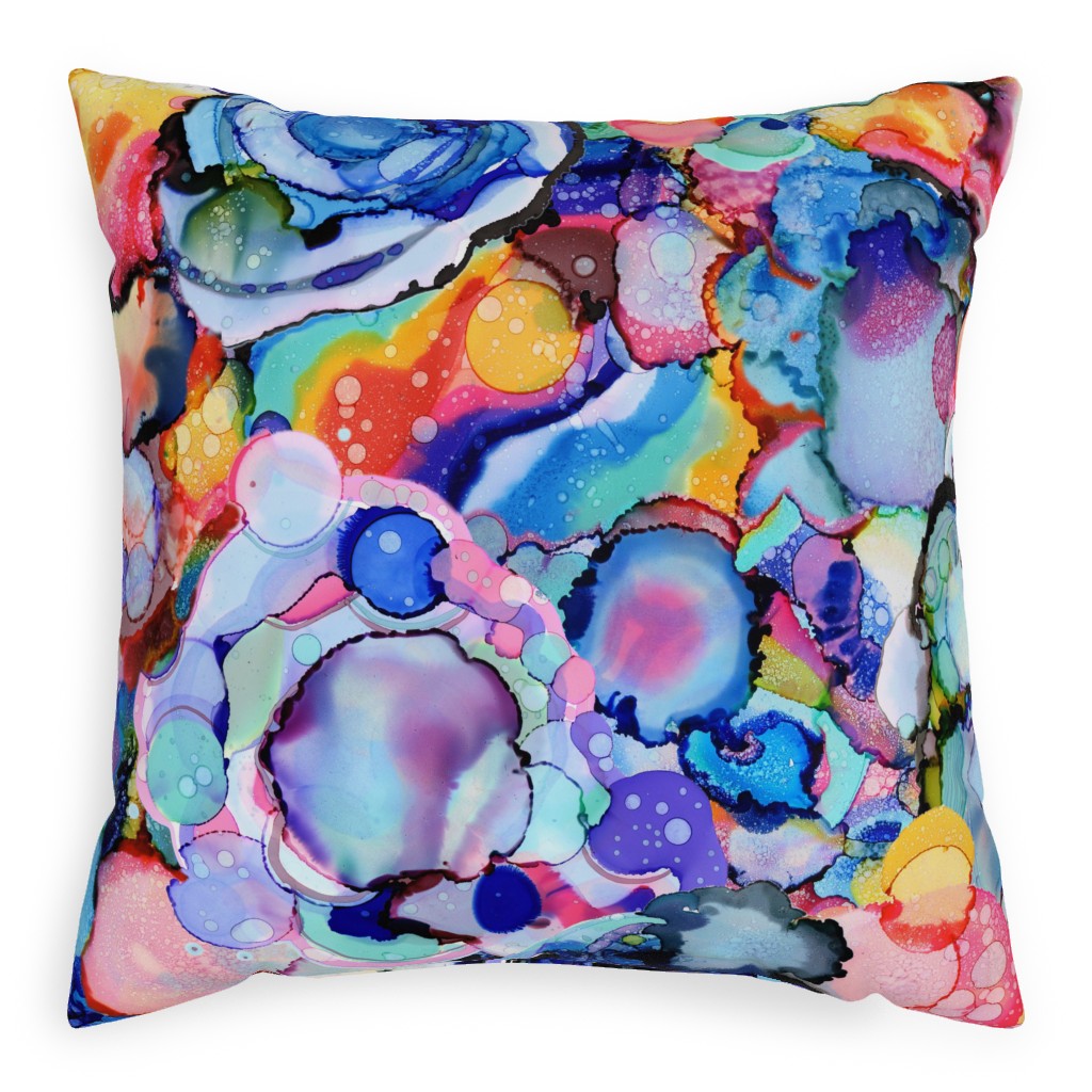 Abstract Rainbow Ink - Multi Pillow, Woven, White, 20x20, Double Sided, Multicolor