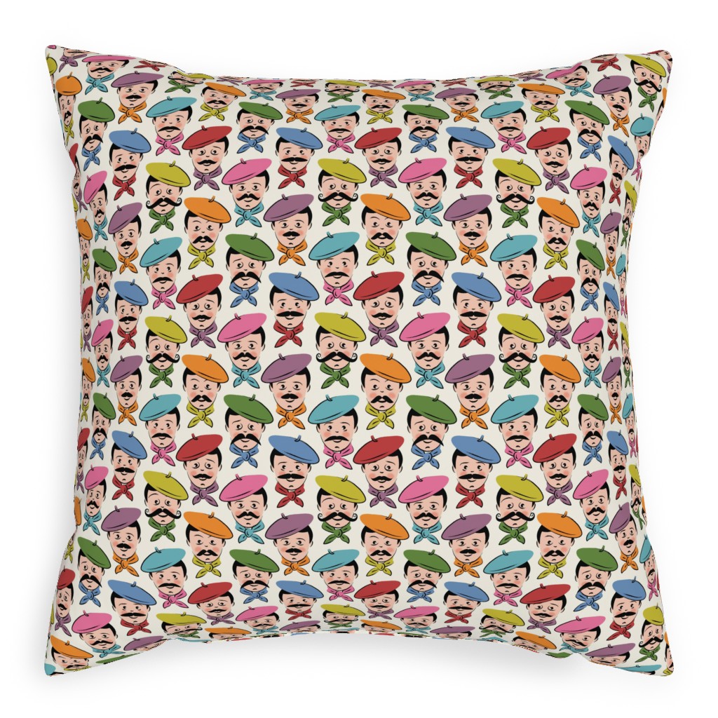 Men With Mustaches and Bandanas - Multi Pillow, Woven, White, 20x20, Double Sided, Multicolor