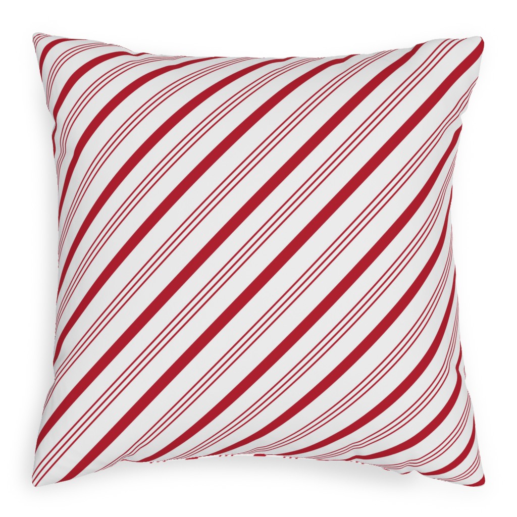 Candy Cane Stripes - Red on White Pillow, Woven, White, 20x20, Double Sided, Red, Red