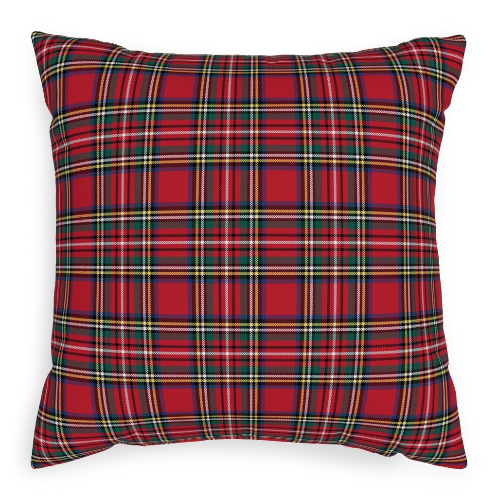 Royal Stewart Tartan Style Repeat Perfect for Christmas Pillow, Woven, White, 20x20, Double Sided, Red