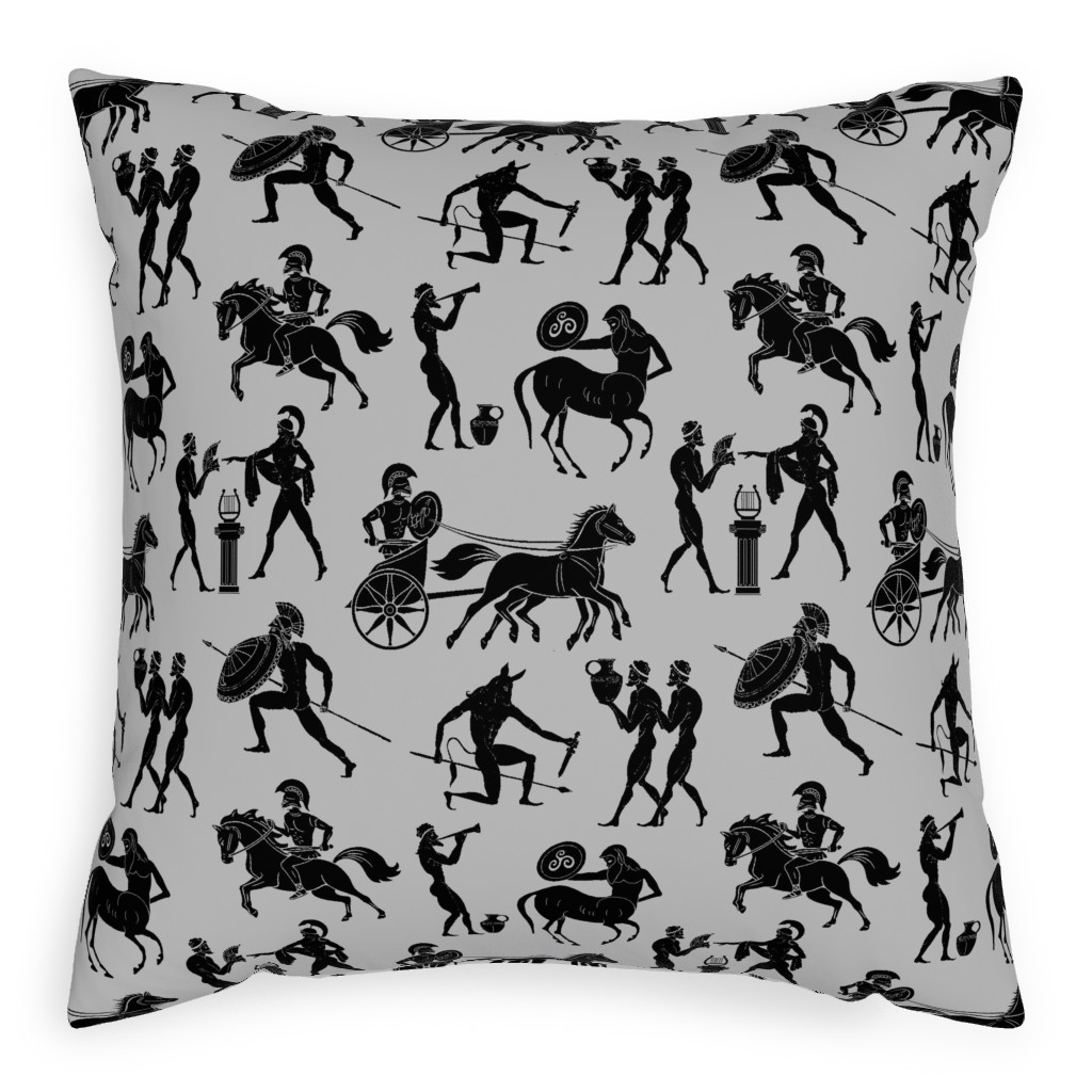 Greek Figures Pillow, Woven, White, 20x20, Double Sided, Gray, Fog