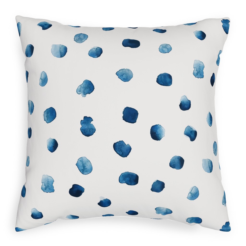 Cobalt Watercolor Spots on White Pillow, Woven, White, 20x20, Double Sided, Blue, True Blue