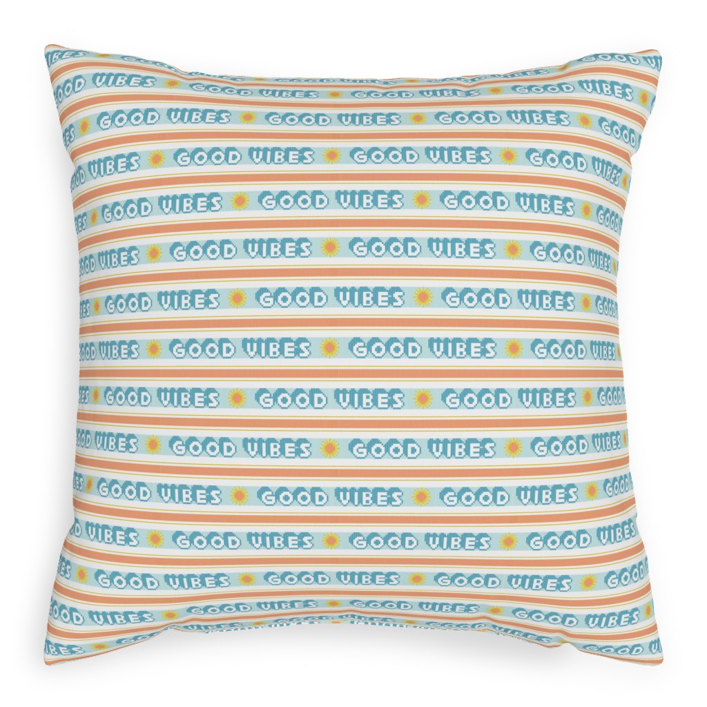 Good Vibes Vintage Typography Pillow, Woven, White, 20x20, Double Sided, Orange, Orange