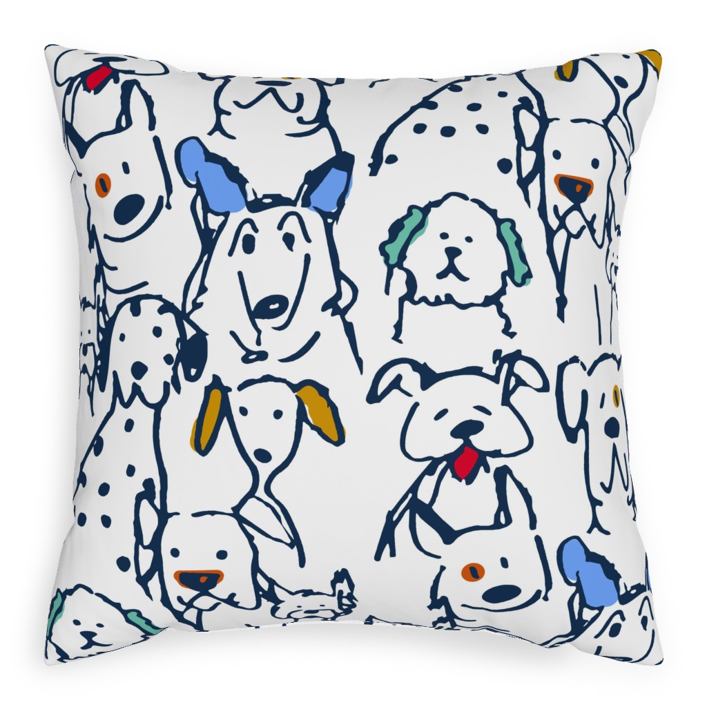 Color Pop Doodle Dogs Pillow, Woven, White, 20x20, Double Sided, Multicolor