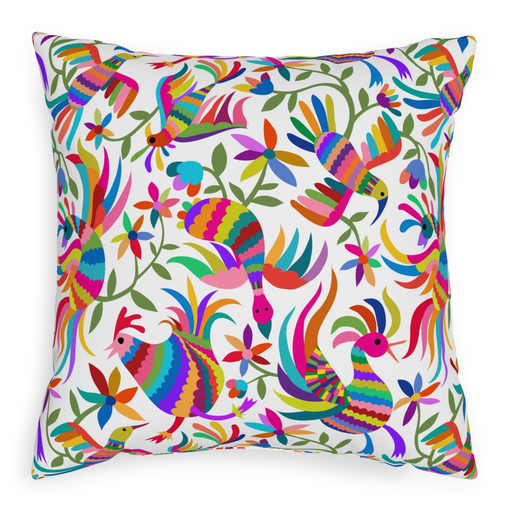 Flying Otomi Birds Ole! Pillow, Woven, White, 20x20, Double Sided, Multicolor