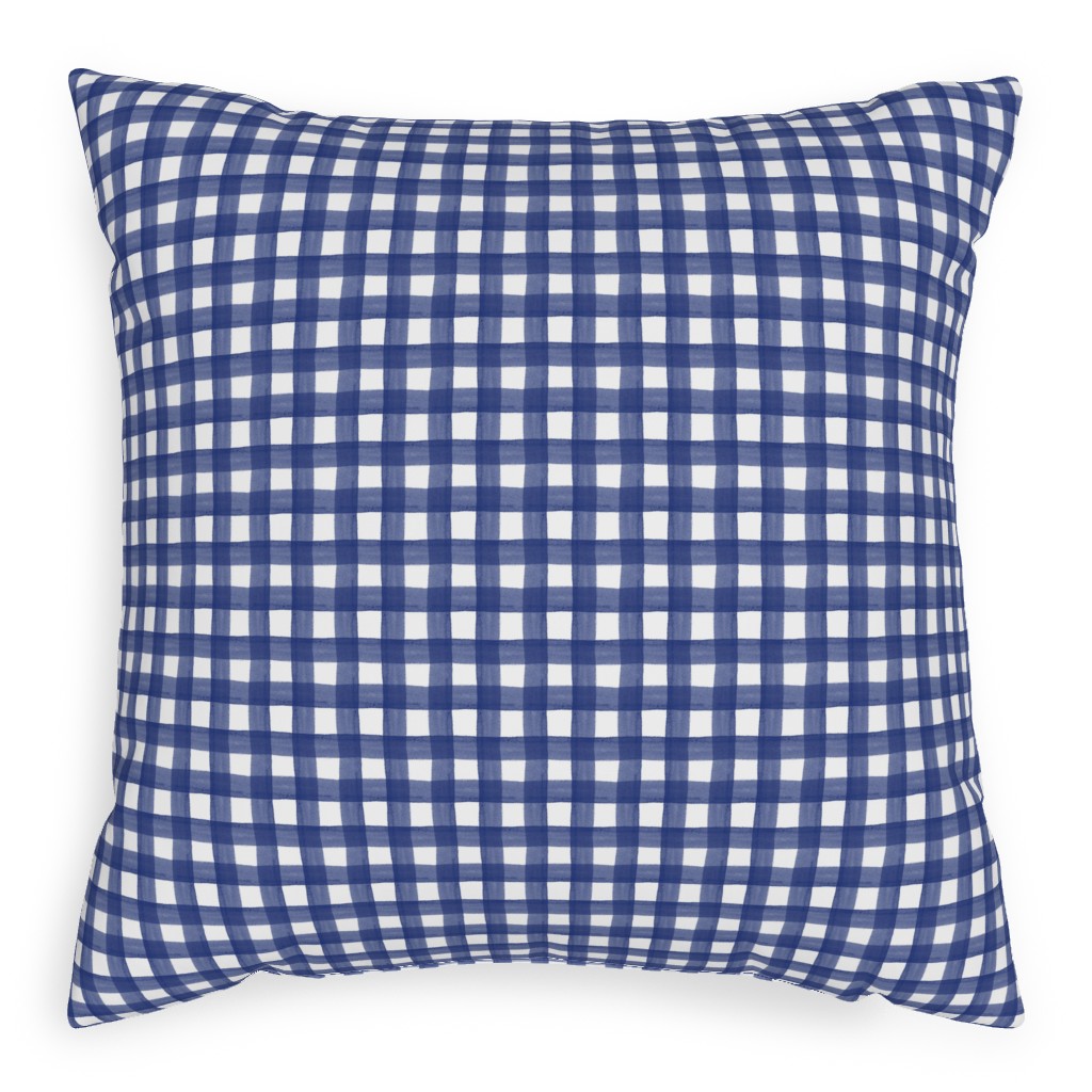 Watercolor Gingham - Navy Blue Pillow, Woven, White, 20x20, Double Sided, Blue