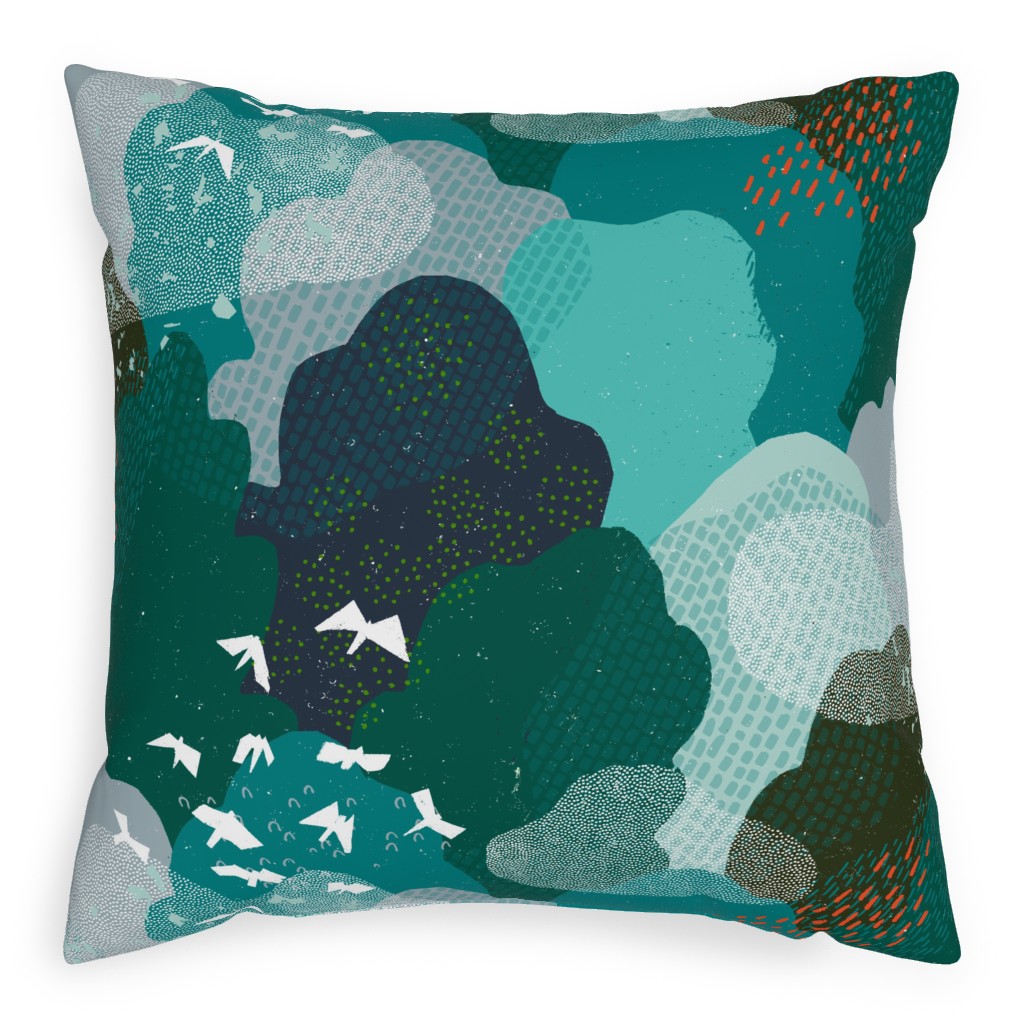 Forest Bird's Eye View - Green Pillow, Woven, White, 20x20, Double Sided, Green, Classic Green