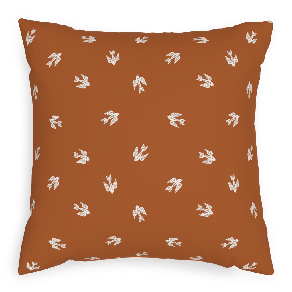 Bird Folk - Rust Pillow, Woven, White, 20x20, Double Sided, Orange