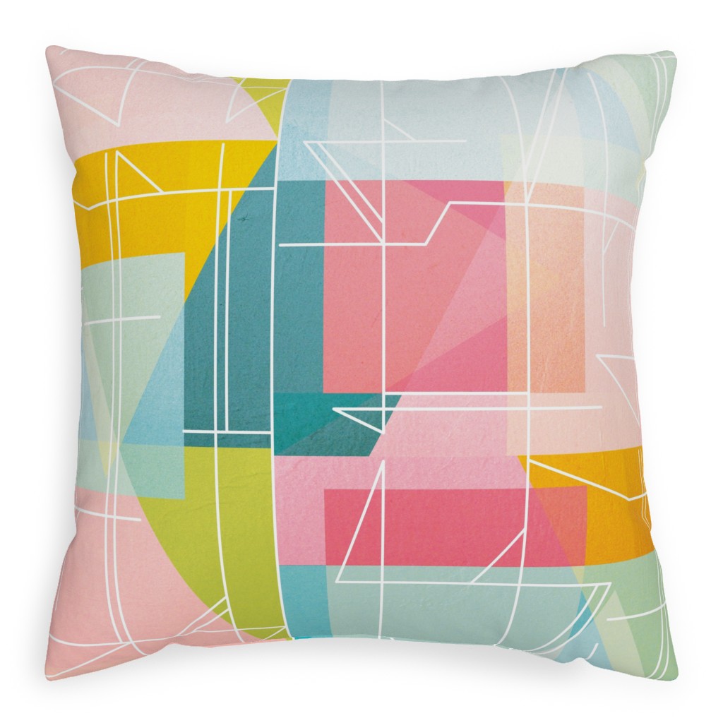 Midcentury Abstract Pillow, Woven, White, 20x20, Double Sided, Multicolor