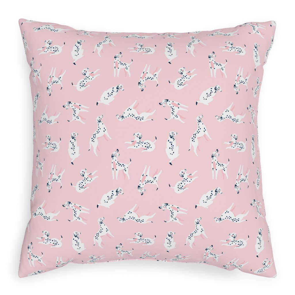 Funny Dalmatian - Pink Pillow, Woven, White, 20x20, Double Sided, Pink