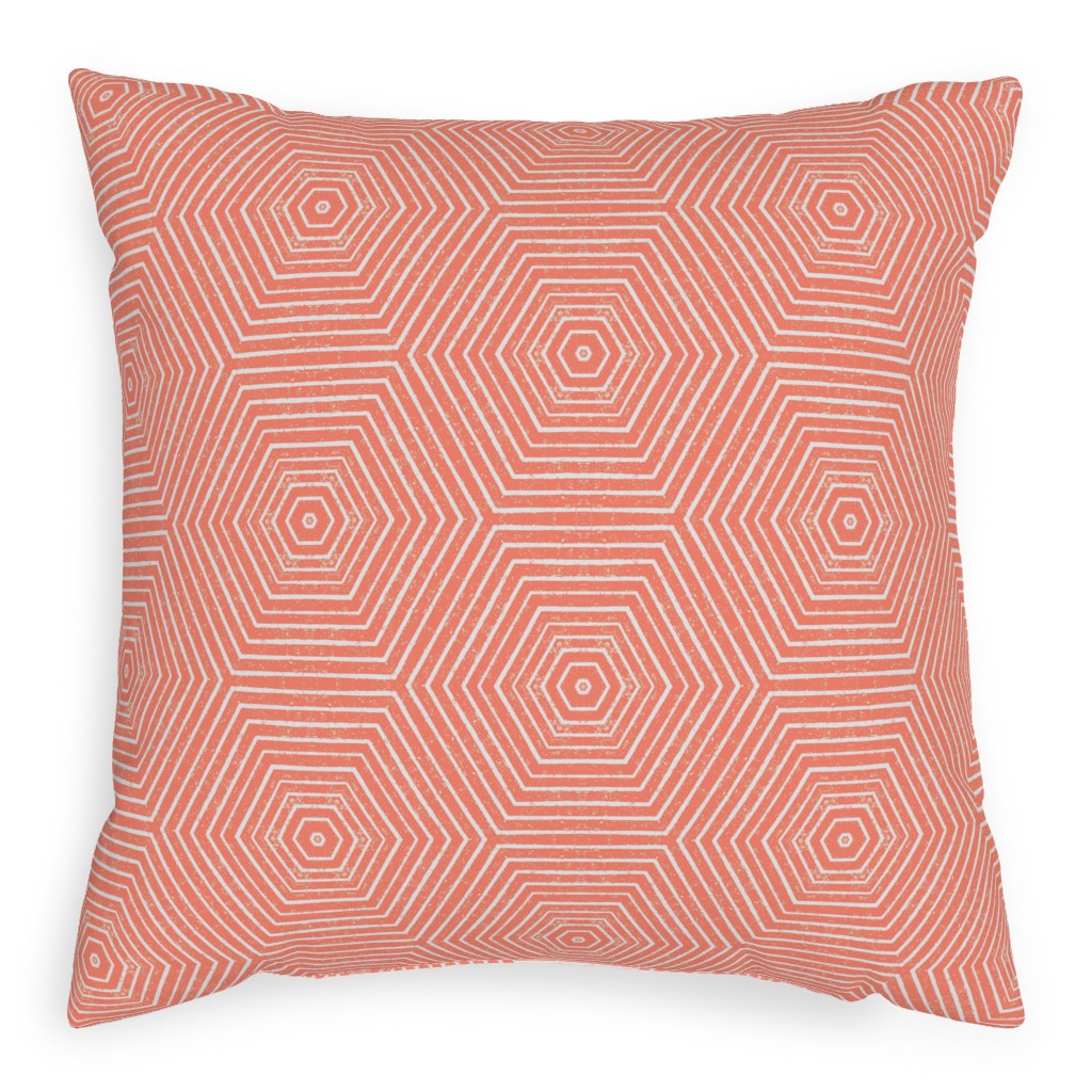 Concentric Hexagons Pillow, Woven, White, 20x20, Double Sided, Orange, Dusk Pink