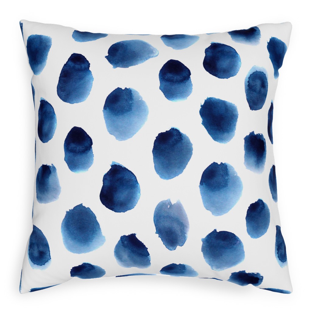 Freshness Watercolor Polka Dot - Blue Pillow, Woven, White, 20x20, Double Sided, Blue