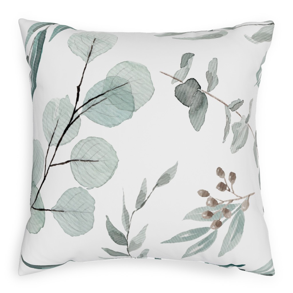 Eucalyptus - Green Pillow, Woven, White, 20x20, Double Sided, Green