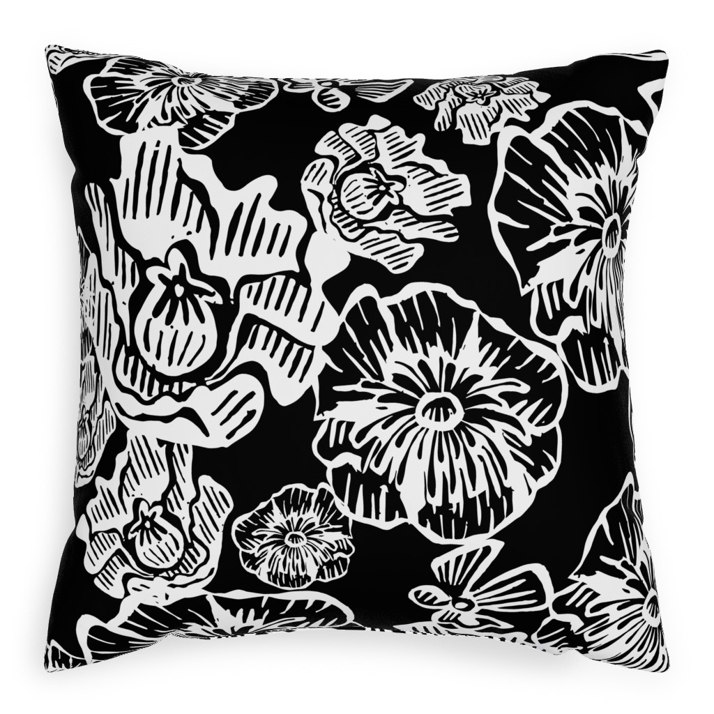 Poppy Arty Pillow, Woven, White, 20x20, Double Sided, Black