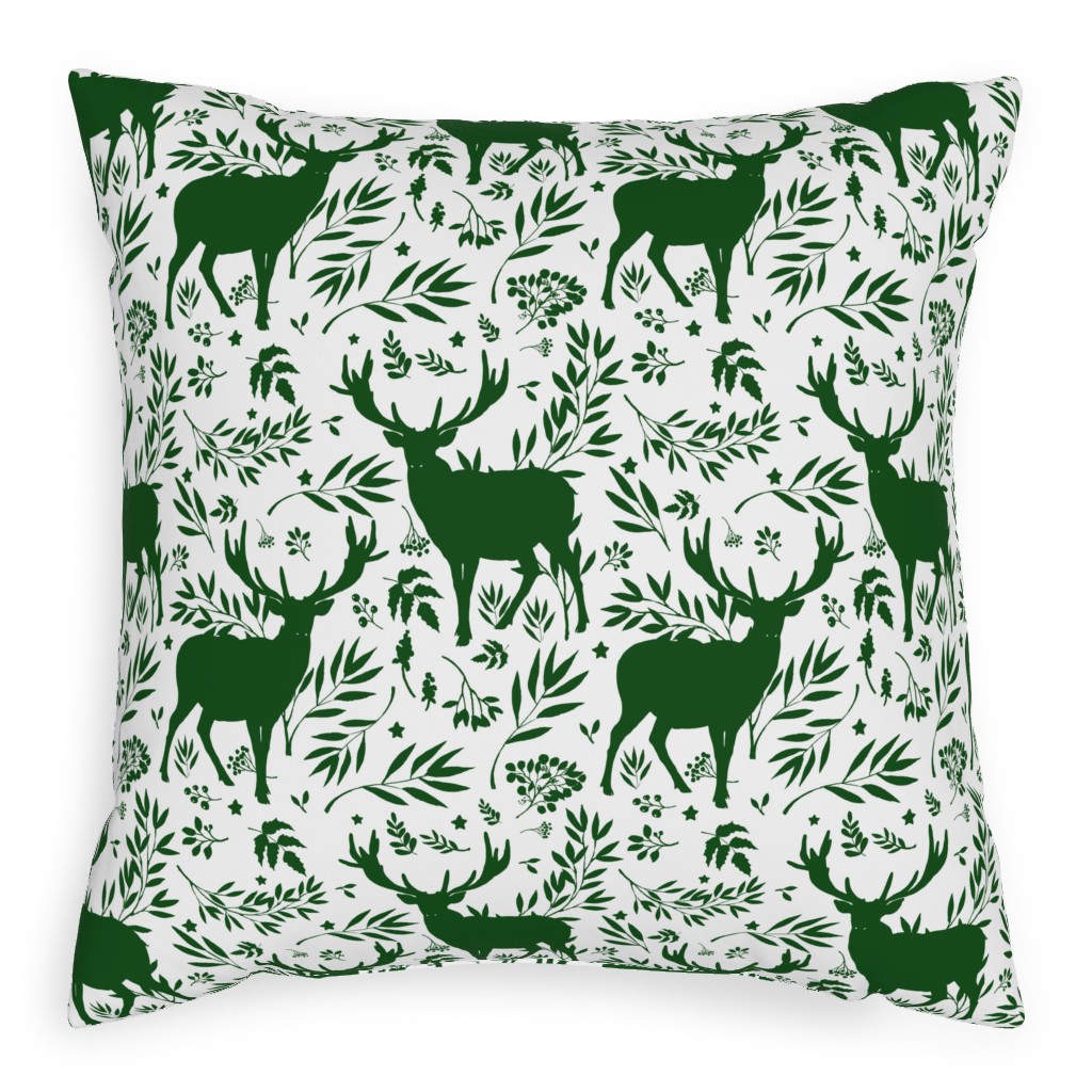 Winter Scene - Green on White Pillow, Woven, White, 20x20, Double Sided, Green, Classic Green