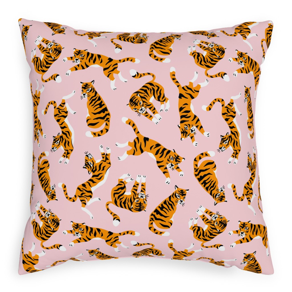 Tigers - Pink Pillow, Woven, White, 20x20, Double Sided, Pink