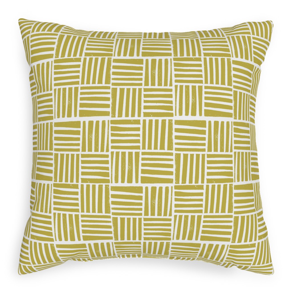 Thatch Stripe Grid - Yellow Pillow, Woven, White, 20x20, Double Sided, Yellow