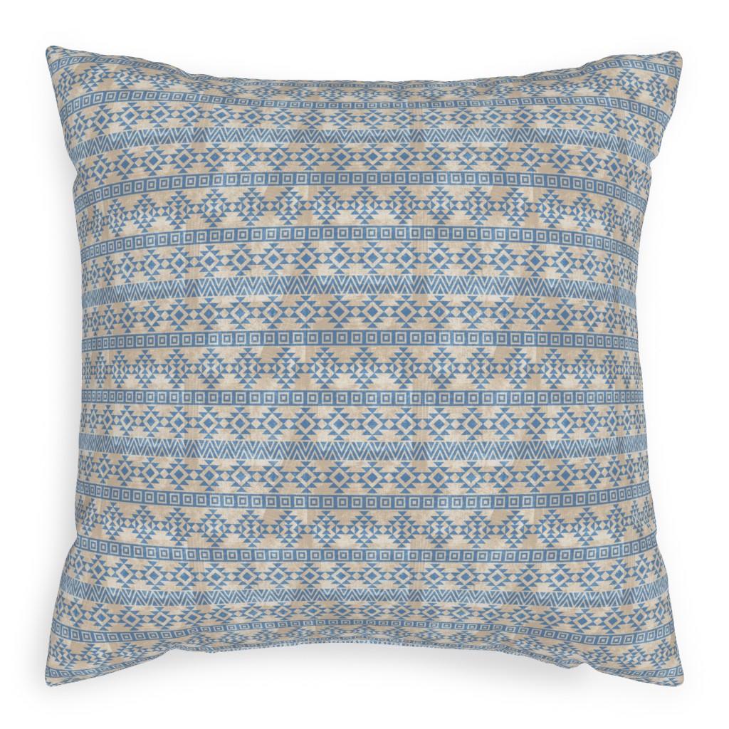 Modern Desert - Geometric Pillow, Woven, White, 20x20, Double Sided, Blue, True Blue