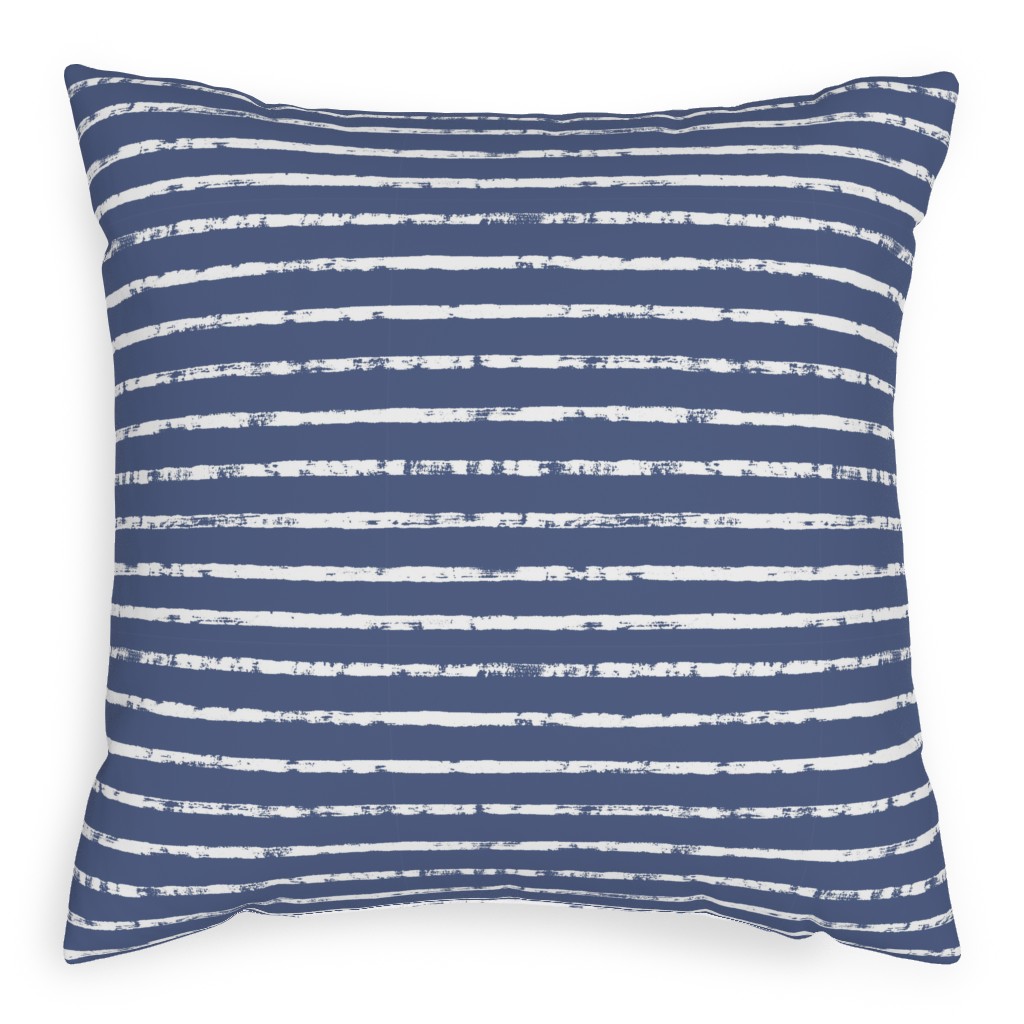 Distressed Dusty Blue and White Stripes Pillow, Woven, White, 20x20, Double Sided, Blue