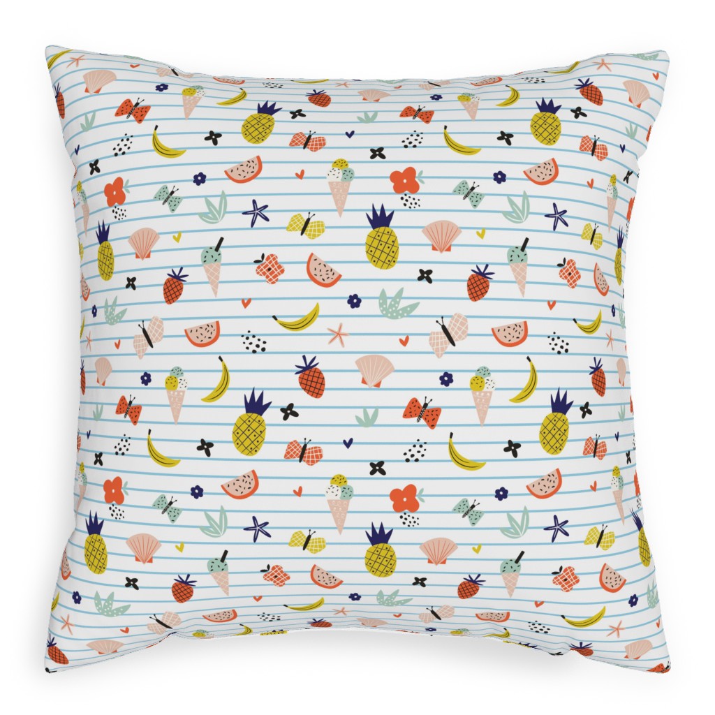 Summer Loving Stripe - Multi Pillow, Woven, White, 20x20, Double Sided, Multicolor