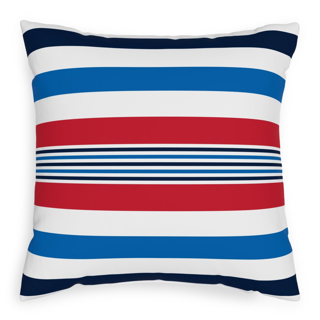 Horizontal Stripes - Red White and Blue Pillow, Woven, White, 20x20, Double Sided, Red
