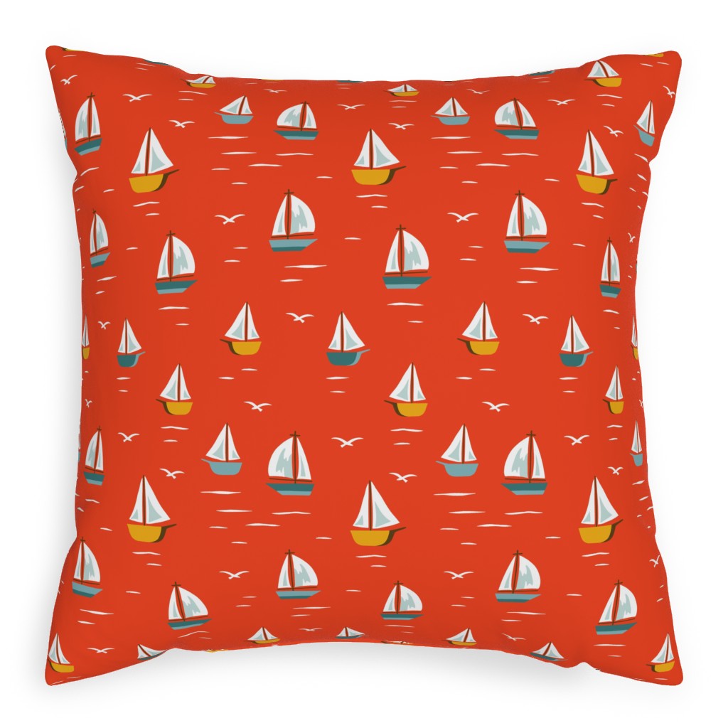 Sailboats Pillow, Woven, White, 20x20, Double Sided, Red