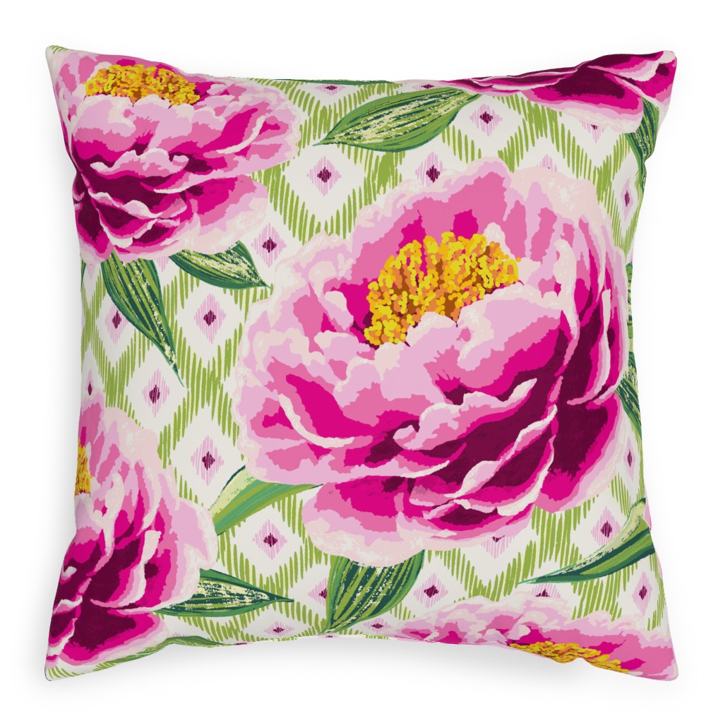 Maximalist Peony - Pink and Lime Pillow, Woven, White, 20x20, Double Sided, Multicolor