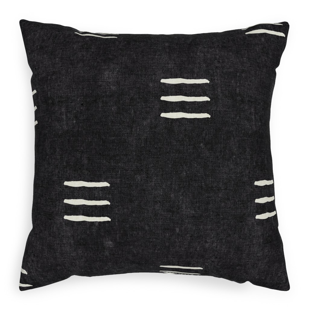 Triple Dash Mudcloth Pillow, Woven, White, 20x20, Double Sided, Black