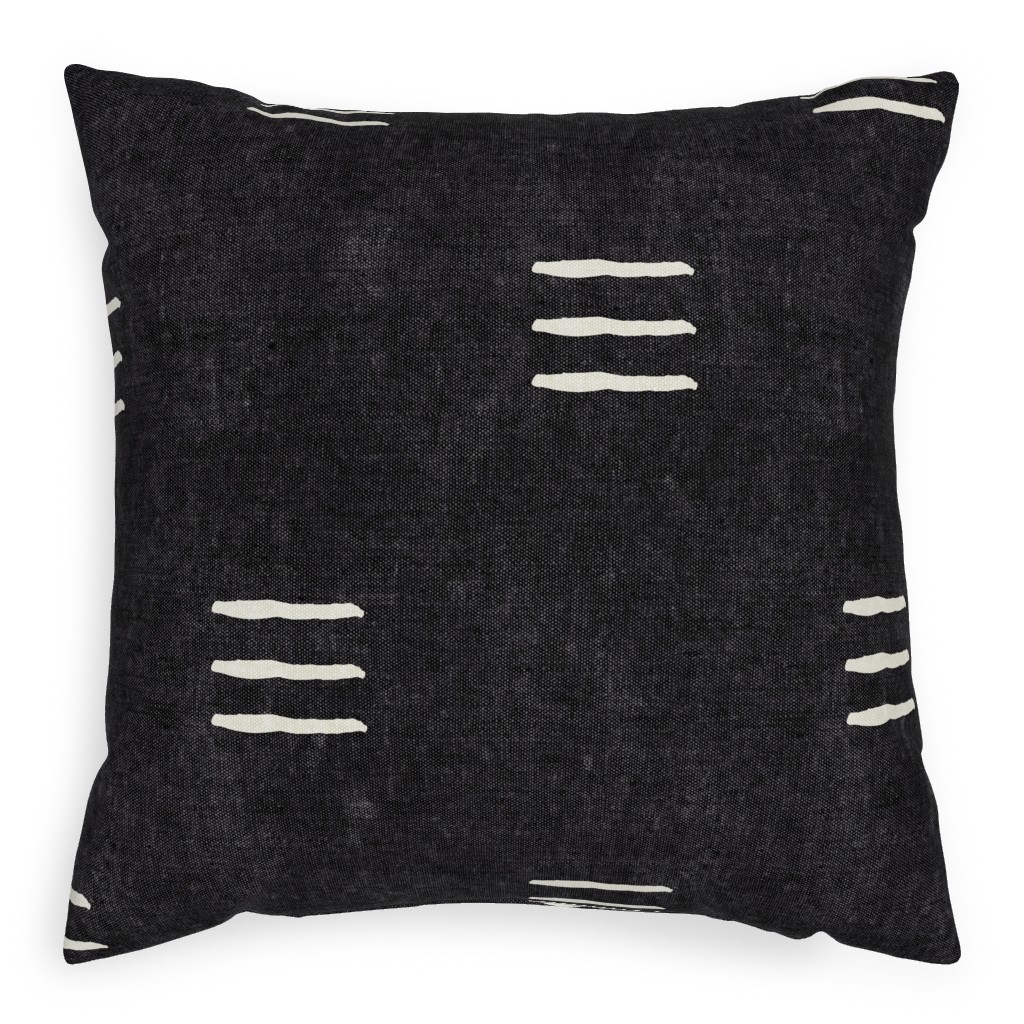 Triple Dash Mudcloth Pillow, Woven, White, 20x20, Double Sided, Black, Charcoal