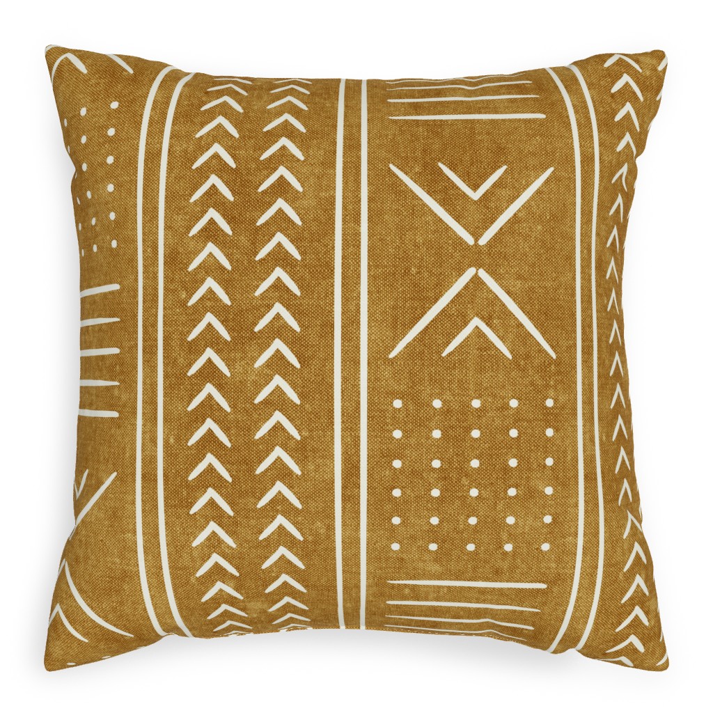 Mudcloth - Mustard Pillow, Woven, White, 20x20, Double Sided, Yellow