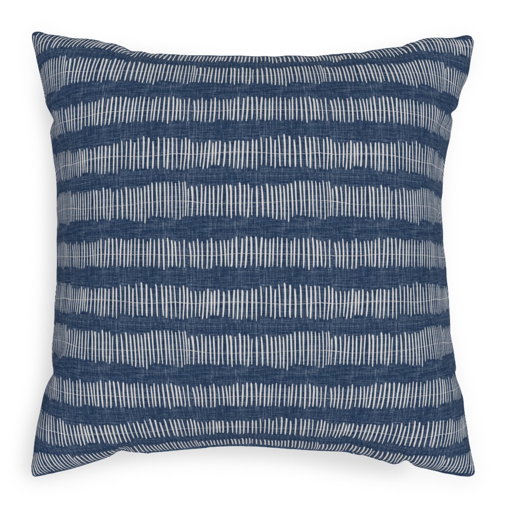 Denim Stripe Pillow, Woven, White, 20x20, Double Sided, Blue