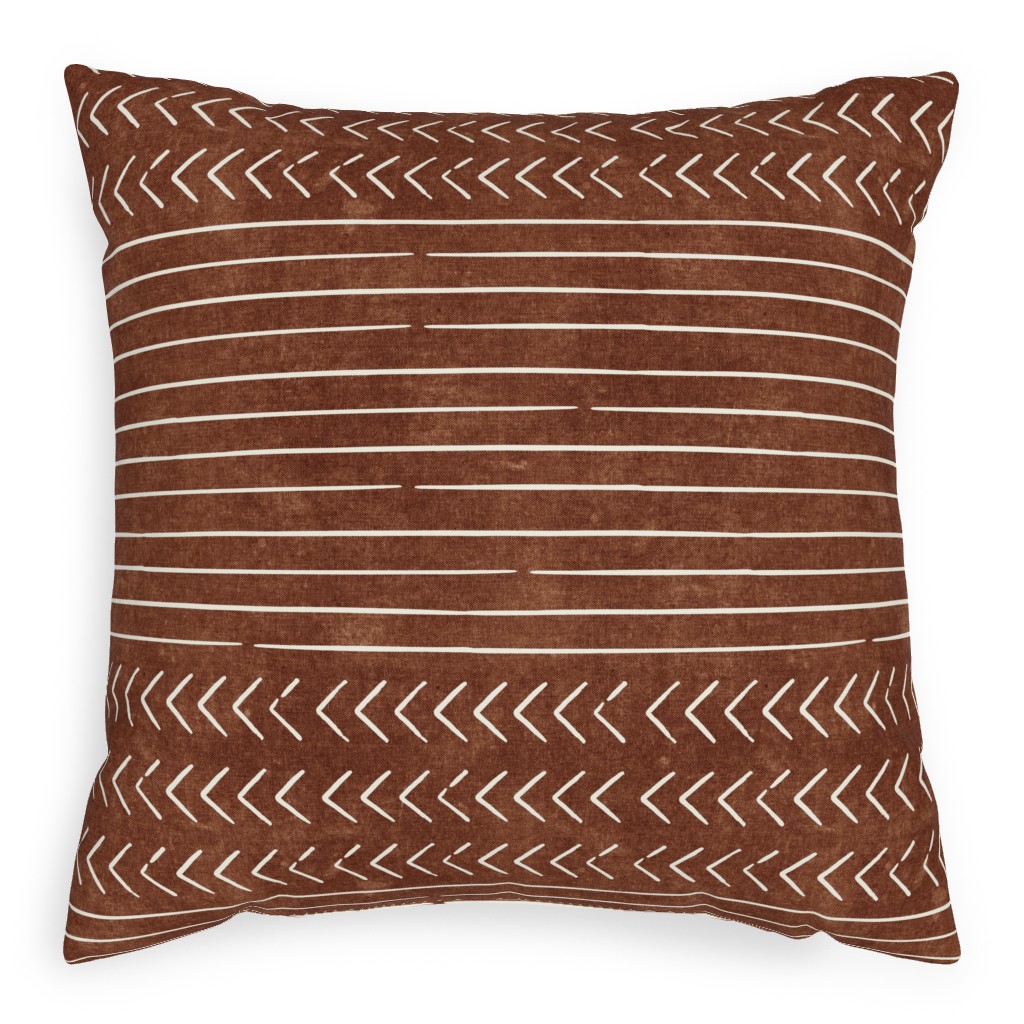 Arrow Stripes Mud Cloth Modern Pillow, Woven, White, 20x20, Double Sided, Brown