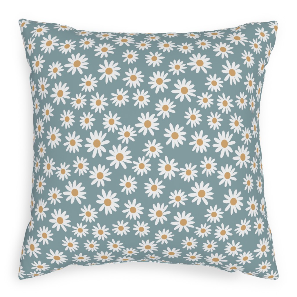 Daisies Pillow, Woven, White, 20x20, Double Sided, Blue