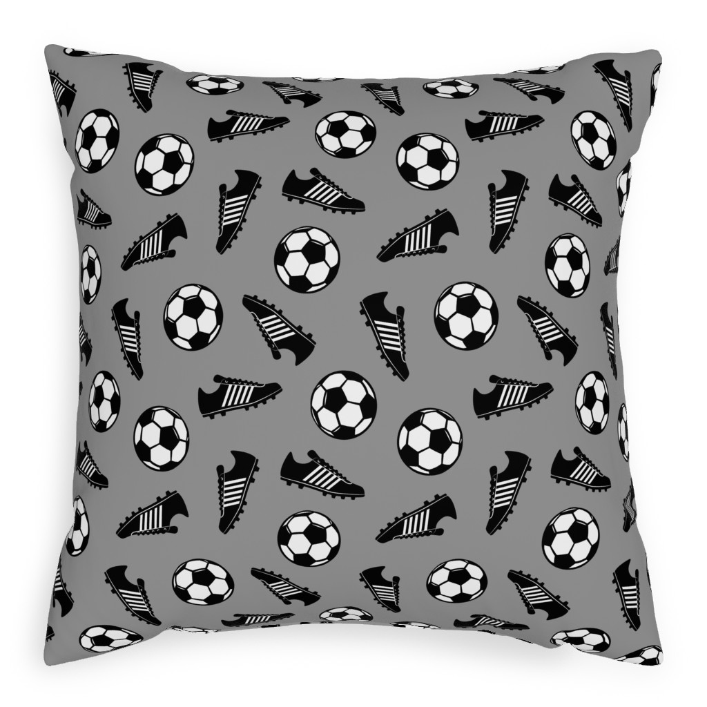 Soccer Balls and Cleats Pillow, Woven, White, 20x20, Double Sided, Gray, Silver
