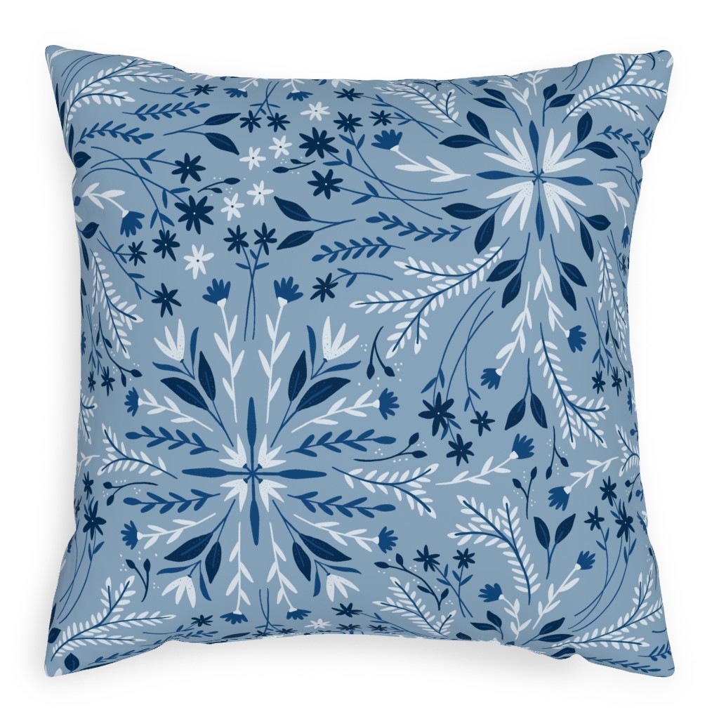 Dotty Floral - Blue Pillow, Woven, White, 20x20, Double Sided, Blue, True Blue