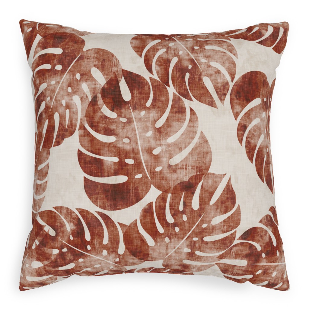Monstera Leaves - Rust Pillow, Woven, White, 20x20, Double Sided, Brown, Brown