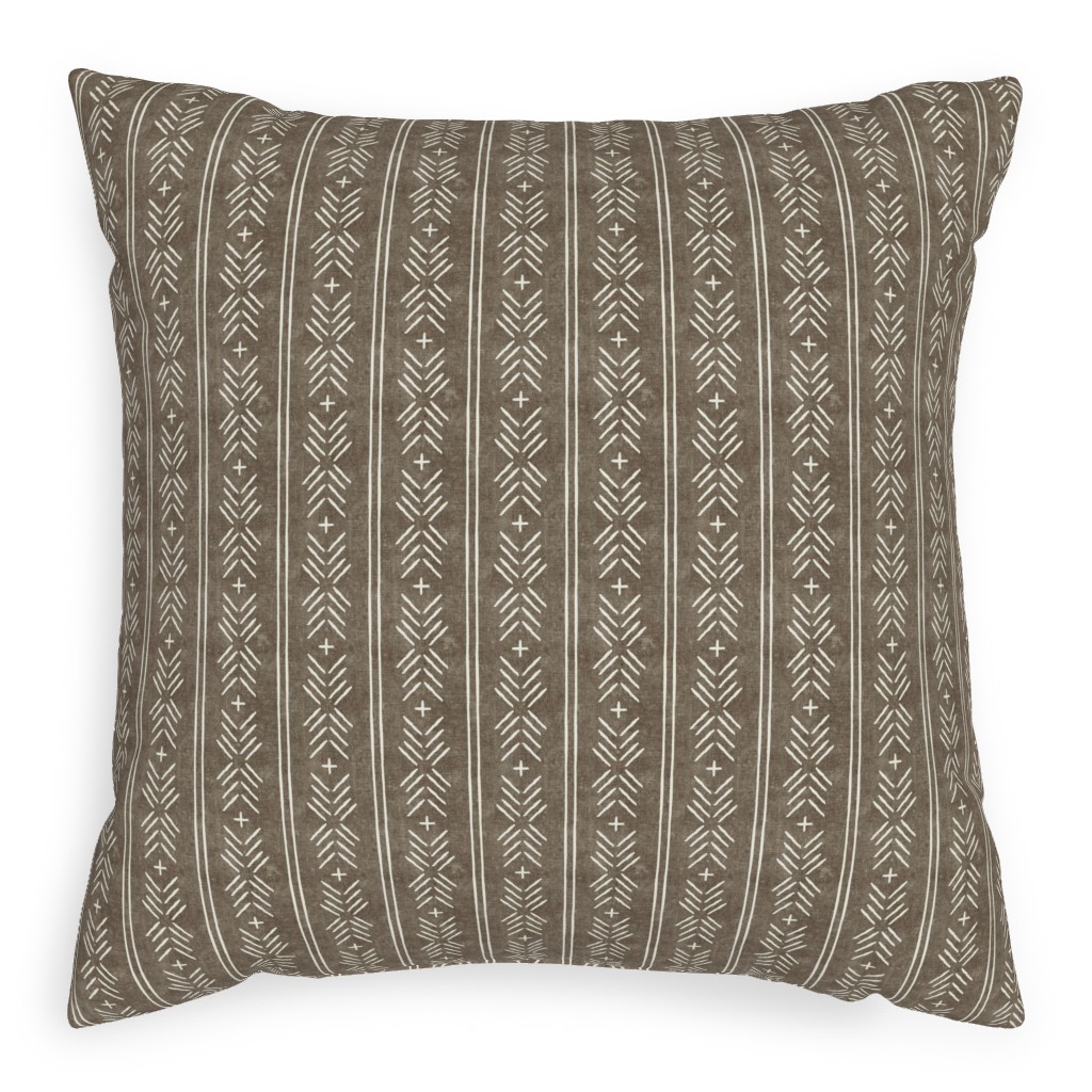Mudcloth Arrow Stripes - Golden Beige Pillow, Woven, White, 20x20, Double Sided, Brown, Brown