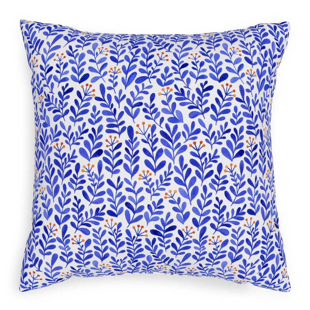 Leaves - Blue Pillow, Woven, White, 20x20, Double Sided, Blue