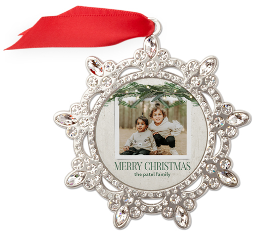 Rustic Greenery Jeweled Ornament, None, White, Snowflake, white