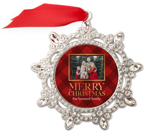 Classic Plaid Merry Jeweled Ornament, None, Red, Snowflake Ornament