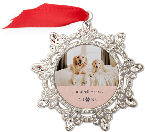 Deck the Paws Linen Jeweled Ornament, None, Pink, Snowflake Ornament