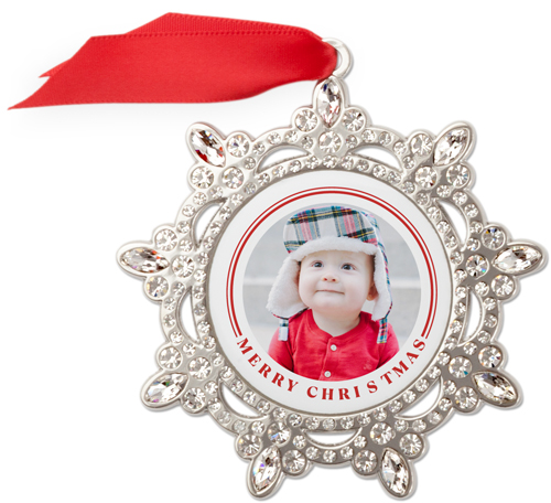 Double Lined Border Jeweled Ornament, None, White, Snowflake, white