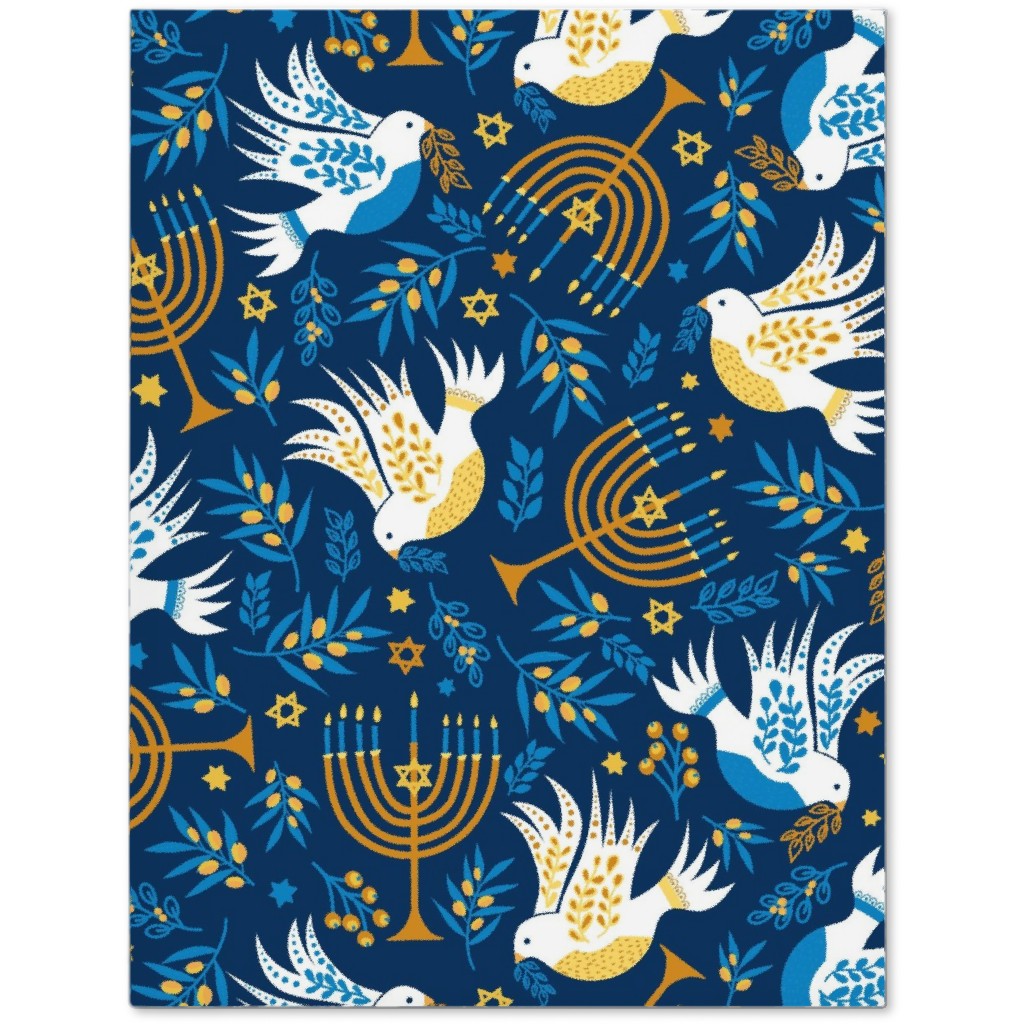 Hanukkah Birds and Menorahs - Dark Blue Journal, Blue, True Blue