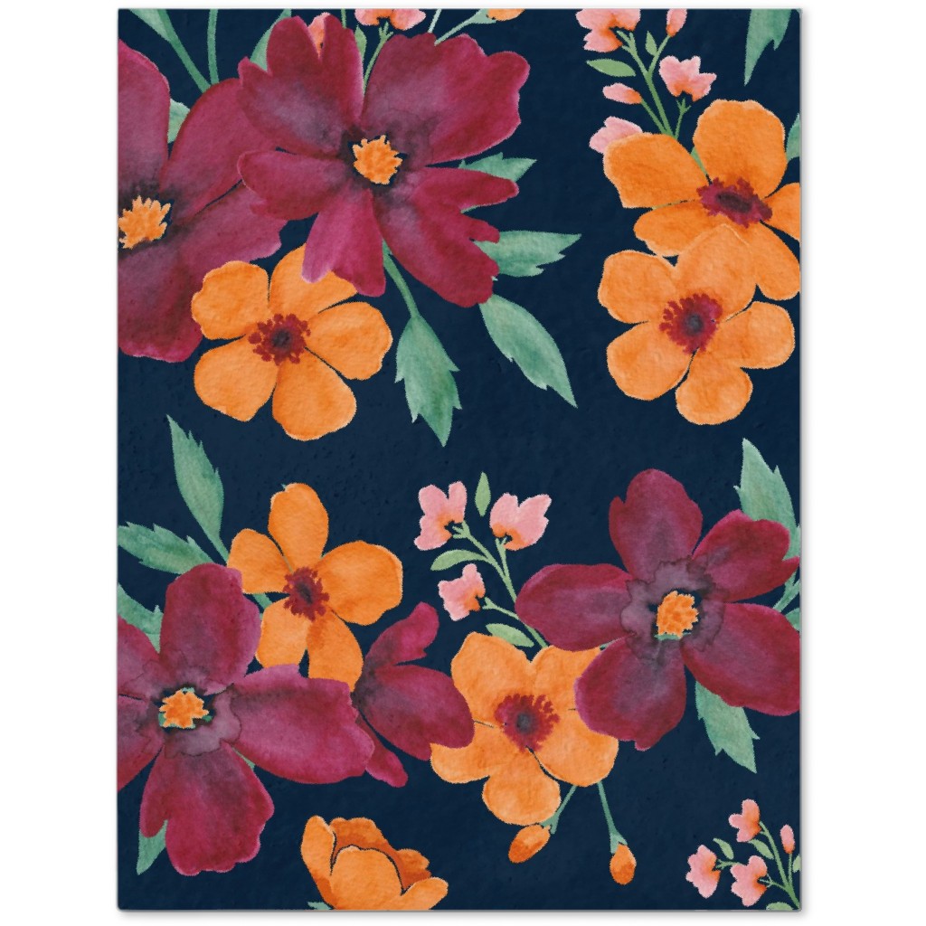 Watercolor Autumn Florals - Navy Journal, Multicolor